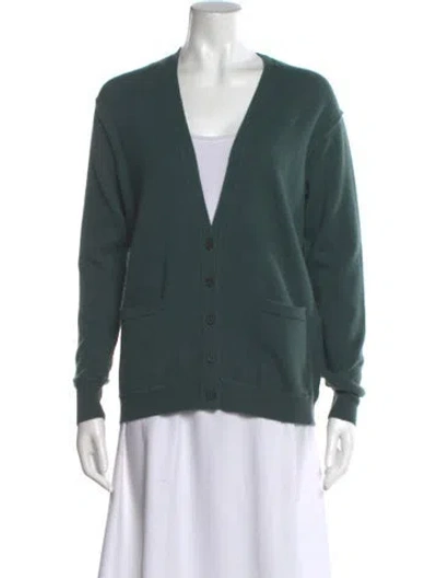 Pre-owned Brazeau Tricot Cashmere V-neck Sweater In Green
