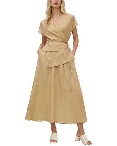 Brc By Burryco Short Sleeve Silk-blend Midi Dress In Neutral