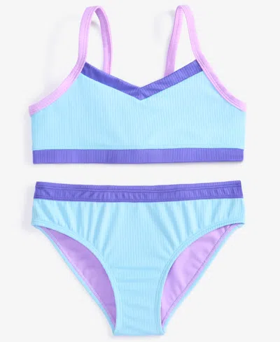Breaking Waves Kids' Big Girls 2-pc. Colorblocked Mid-rise Swimsuit In Purple