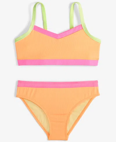 Breaking Waves Kids' Big Girls 2-pc. Colorblocked Swimsuit In Orange