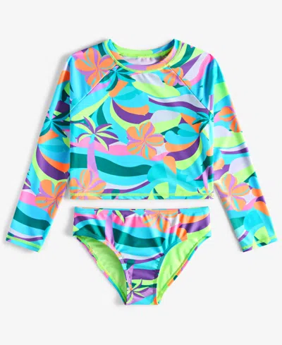 Breaking Waves Kids' Big Girls 2-pc. Cropped Rash Guard Swimsuit In Multi