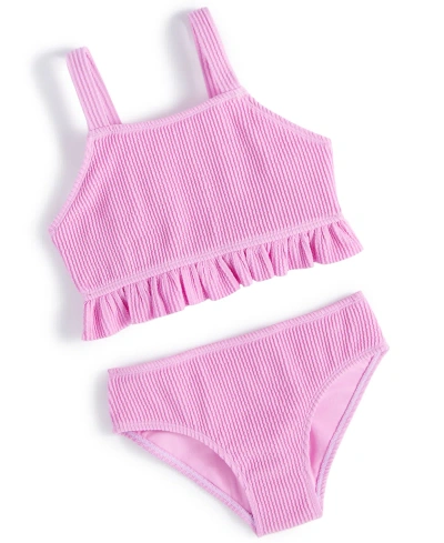 Breaking Waves Kids' Big Girls 2-pc, Textured Ruffle-trim Swimsuit In Orchid