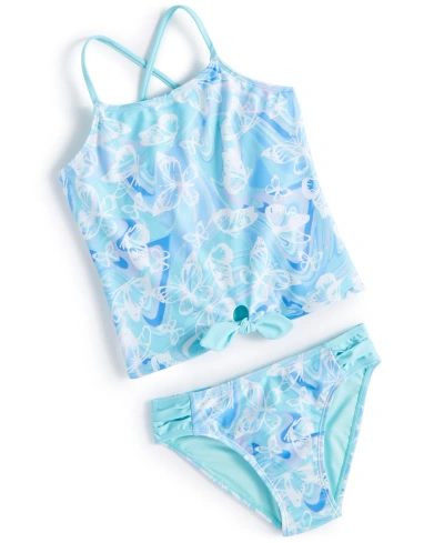Breaking Waves Kids' Big Girls 2-pc, Tie-dyed Butterfly-print Tankini Swimsuit In Multi