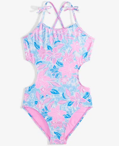 Breaking Waves Kids' Big Girls Floral Cutout One-piece Swimsuit In Multi