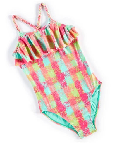 Breaking Waves Kids' Big Girls Flounce Twisted-straps One-piece Swimsuit In Multi