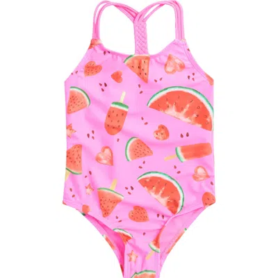 Breaking Waves Kids' Braided Strap One-piece Swimsuit