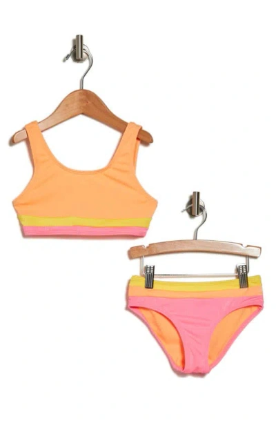 Breaking Waves Kids' Colorblock Stripe Two-piece Bikini Swimsuit In Orange Multi