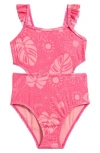 Breaking Waves Kids' Flutter Strap Swimsuit In Multi