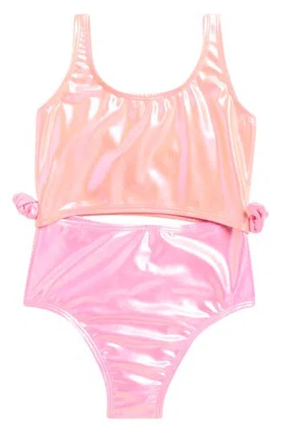 Breaking Waves Kids' Foil Cutout One-piece Swimsuit In Pink