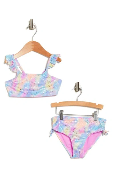 Breaking Waves Kids' Galaxy Rib Two-piece Bikini Swimsuit In Pink/ Multi