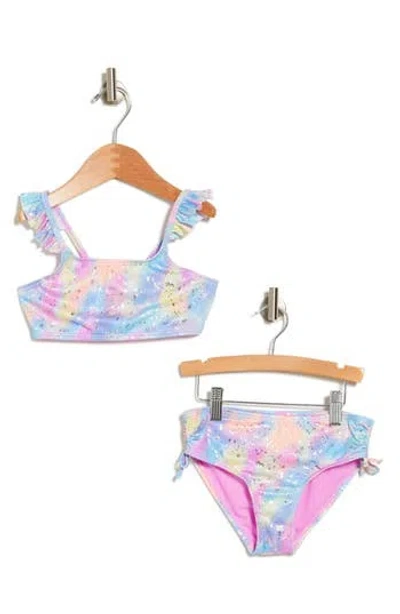 Breaking Waves Kids' Galaxy Rib Two-piece Bikini Swimsuit In Pink/multi