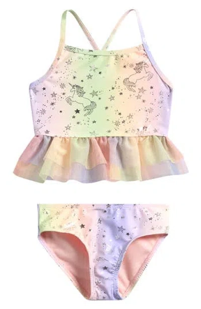Breaking Waves Kids' Ombré Unicorn Two-piece Swimsuit In Multi