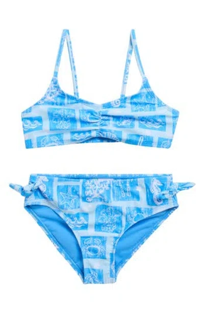Breaking Waves Kids' Postage Two-piece Bikini Swimsuit In Blue