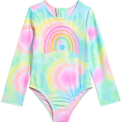 Breaking Waves Kids' Tie Dye Rainbow Rashguard Swimsuit In Blue