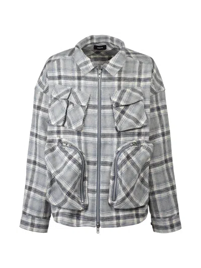 Breath Bdu Check-pattern Multi-pocket Shirt Jacket In Gray