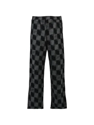 Breath Block Check Terrycloth Trousers In Black