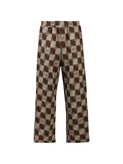 Breath Block Check Textured Trousers In Brown