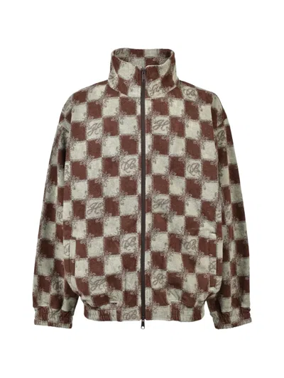 Breath Block-check Pile Jacket In Brown