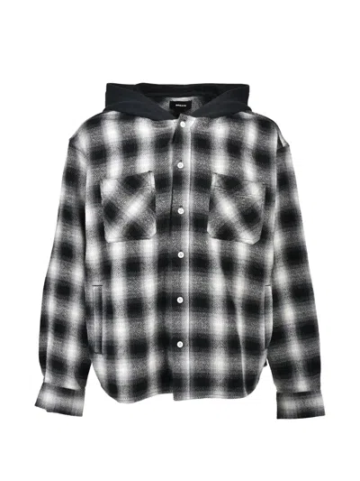 Breath Check Hooded Shirt In Black