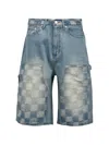Breath Check-pattern Distressed Shorts In Blue