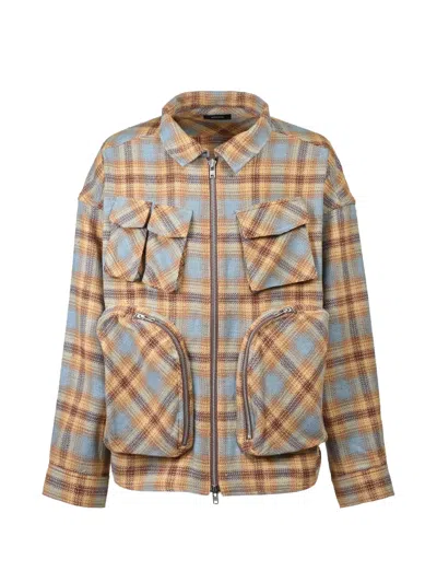 Breath Check-pattern Zip-up Shirt Jacket In Yellow