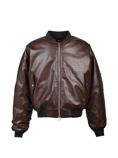 Breath Crocodile-effect Bomber Jacket In Brown