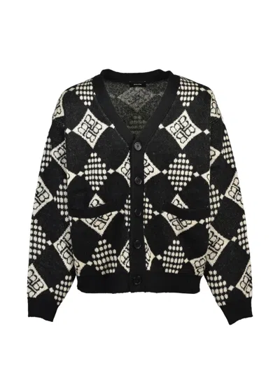 Breath Diamond-knit Geometric-pattern Cardigan In Black