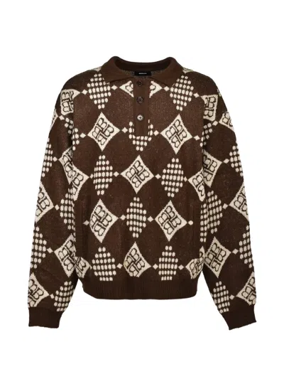 Breath Diamond-knitted Polo Sweater In Brown