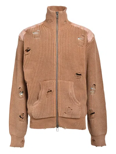 Breath Distressed-details Cardigan In Brown