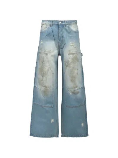 Breath Distressed Wide-leg Jeans In Blue