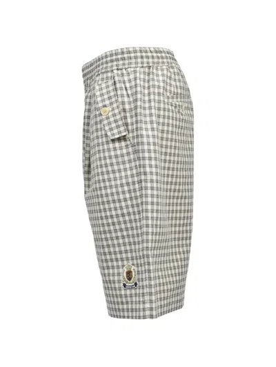 Breath Emblem-embroidered Checked Shorts In Gray