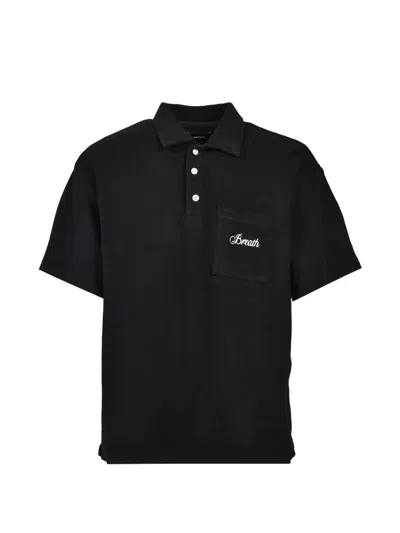 Breath Embroidered-logo Pocket Polo Shirt In Black