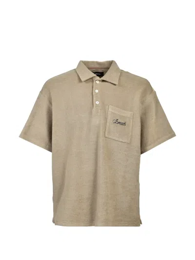 Breath Embroidered-logo Towel-texture Polo Shirt In Brown