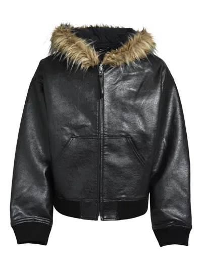 Breath Faux-fur Bomber Jacket In Black
