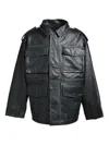Breath Flap-pocket Leather Jacket In Black