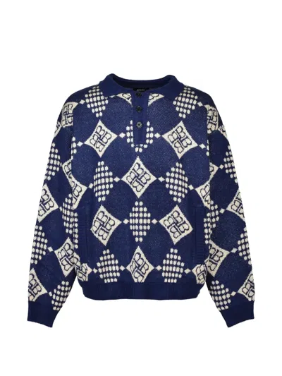 Breath Geometric-pattern Polo Sweater In Blue