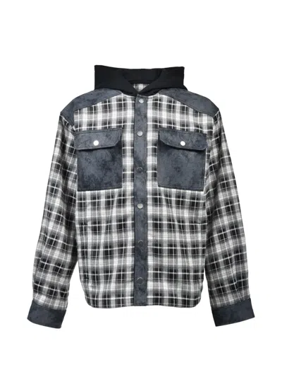 Breath Hooded Check Shirt In Black