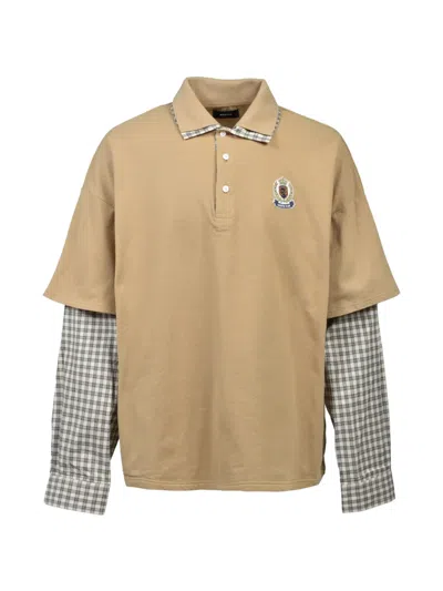 Breath Layered-sleeve Check-pattern Polo Shirt In Neutral