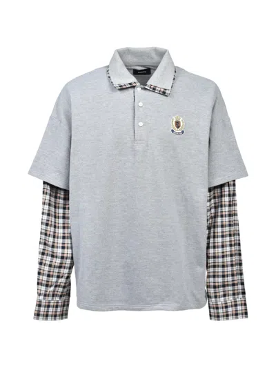 Breath Layered-sleeve Crest-patch Polo Shirt In Gray