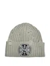 Breath Logo-patch Distressed-detail Beanie Hat In Green