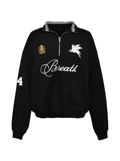 Breath Logo-embroidered Half-zip Sweatshirt In Black