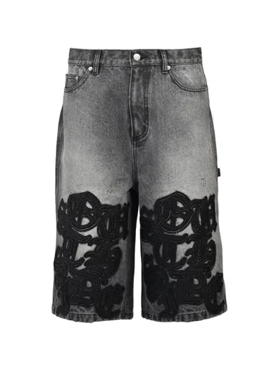 Breath Patch-detail Washed-denim Shorts In Black
