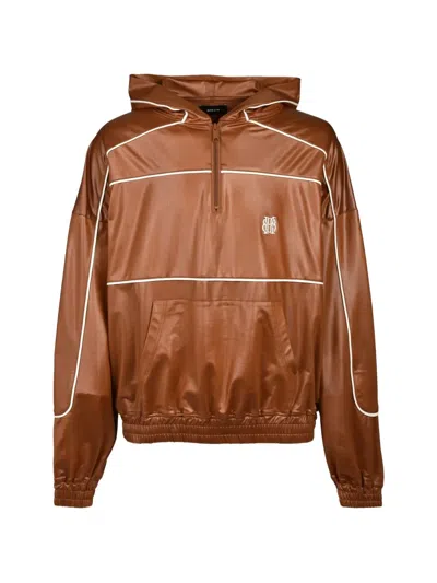 Breath Piping Half-zip Hoodie In Brown
