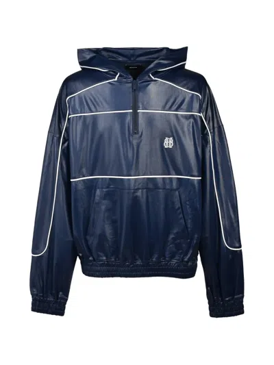 Breath Piping-detail Half-zip Hoodie In Blue