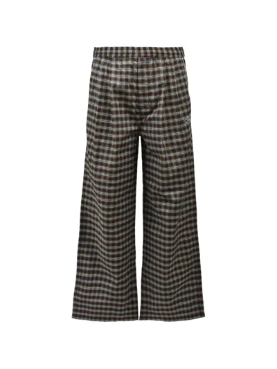 Breath Script Logo Check-pattern Wide-leg Trousers In Brown