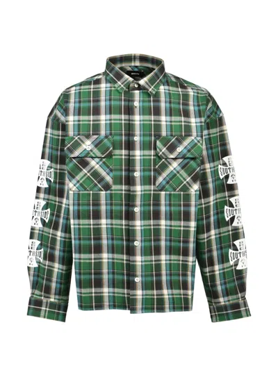 Breath Tartan-check Graphic-print Shirt In Green