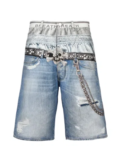 Breath Transfer-print Denim Shorts In Black