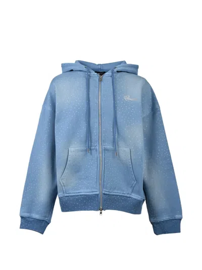 Breath Zip Embellished Hoodie In Blue