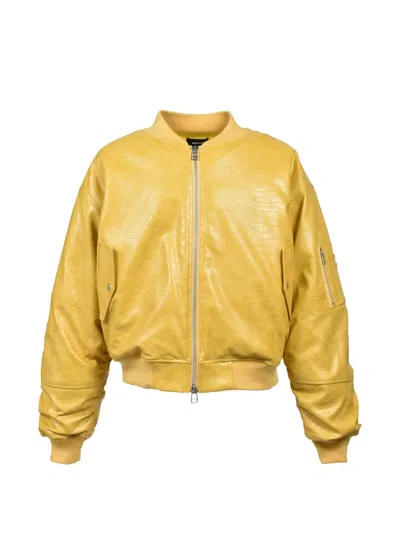 Breath Zip-up Croc-effect Bomber Jacket In Yellow