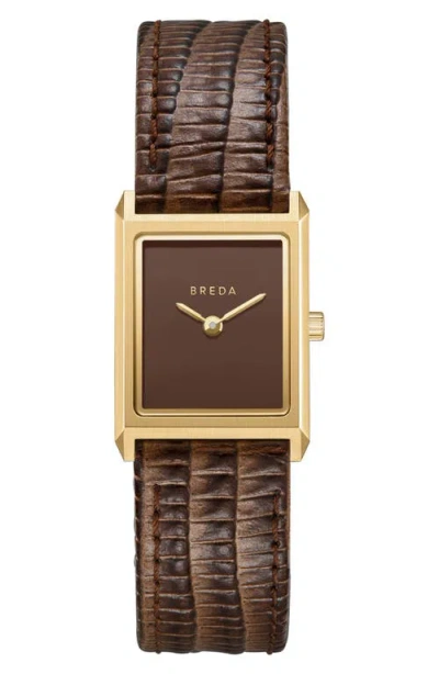 Breda Small Leather Strap Two-tone Tank Watch, 20mm X 26mm In Gold
